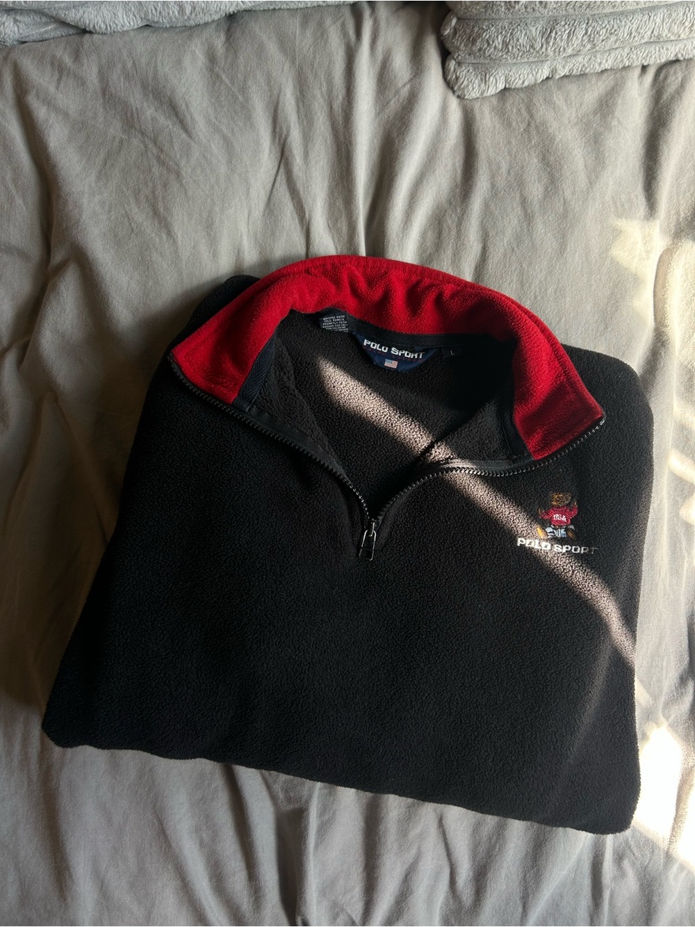 Polo by Ralph Lauren Black Fleece Half-Zip Sweater with Red Collar